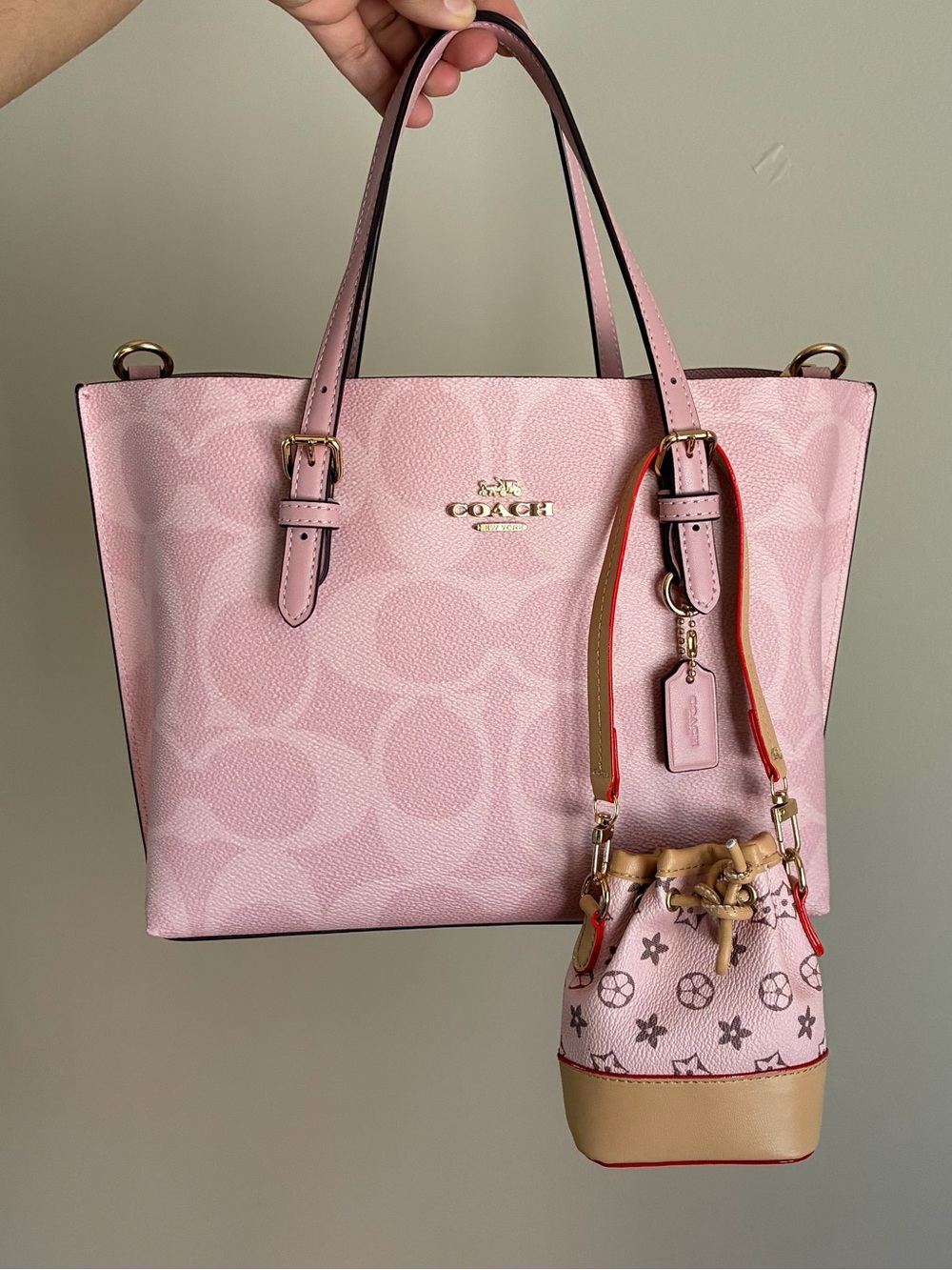 Pink Mini Drawstring Bucket Bag Purse Charm